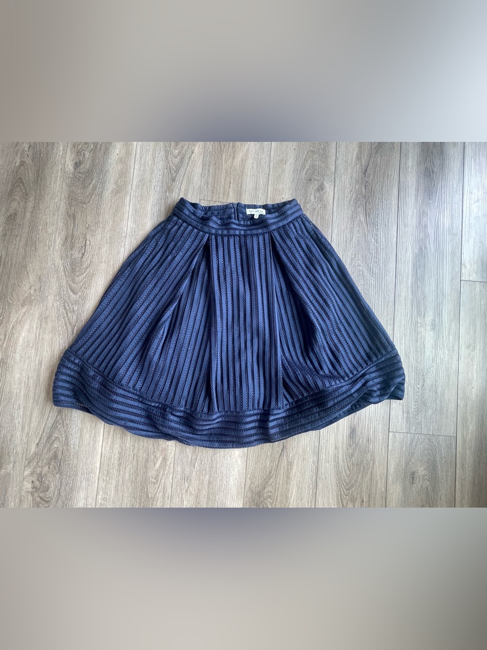 Faith and Joy Navy A-Line Eyelet Pleated Skirt